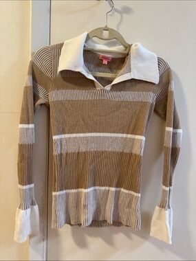 Fully Fashioning collared long sleeve knit top